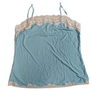 Vintage LOFT Teal Lace Cami Tank Top Medium Soft Rayon Blend Coquette Boho